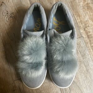 Sam Edelman Light Bluish Gray Faux Fur Slip-On Sneakers